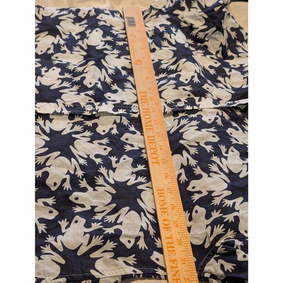 ​Lesley Evers Navy & White Frog Print Linen Blend Button-Down Shirt - Size Large - Picture 6 of 10